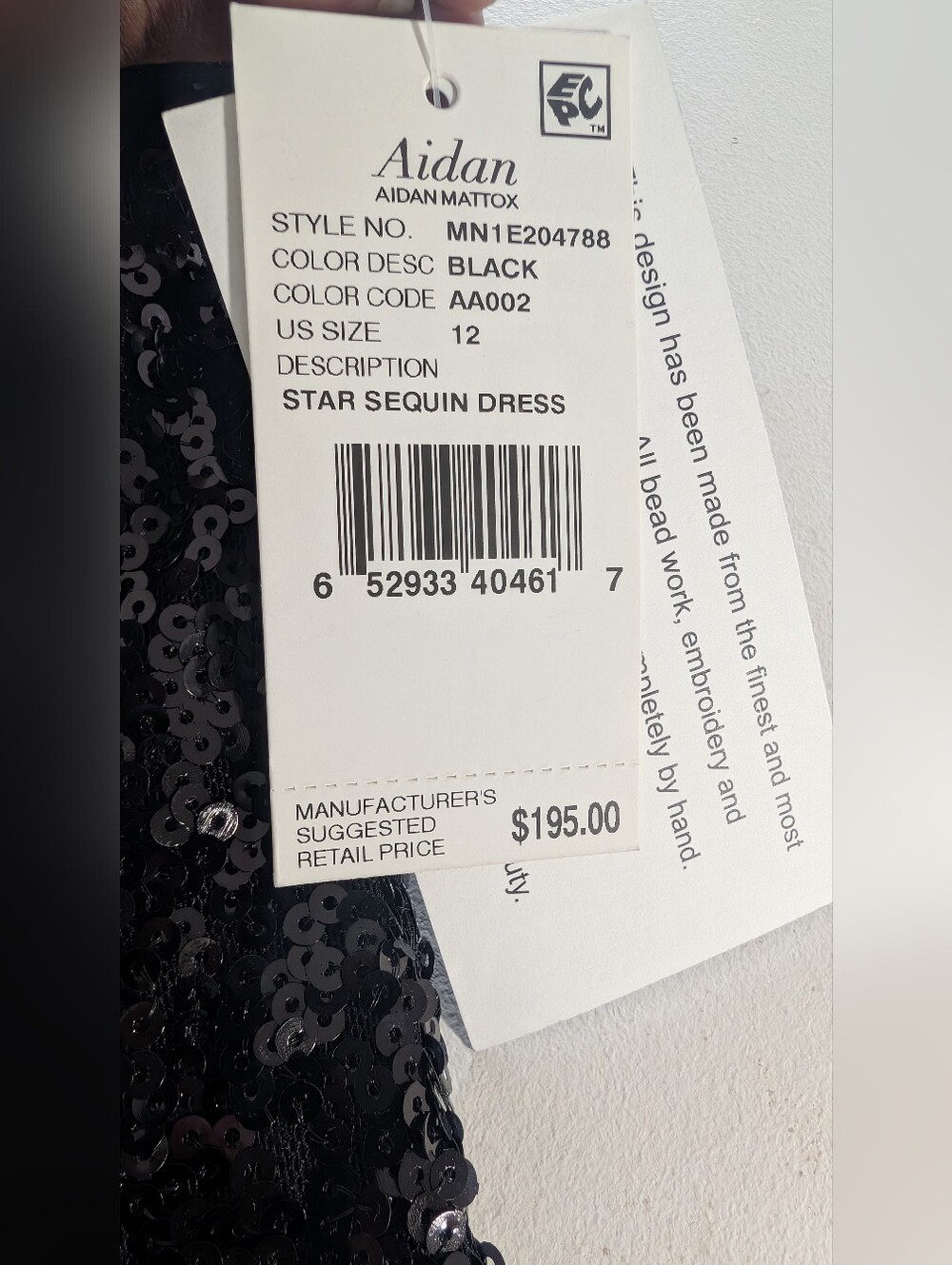 Aidan Mattox Black Sequin Dress with Star Motif Size 12 - Picture 5 of 9